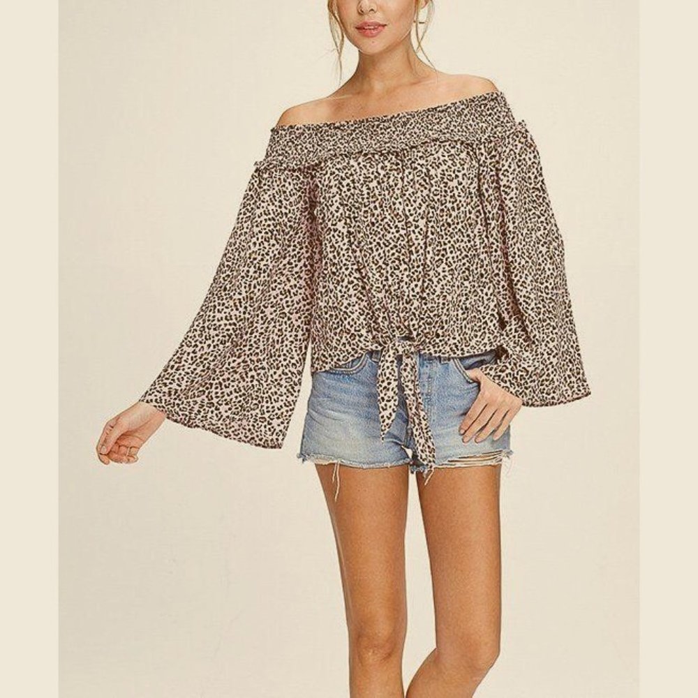 Free People FP Movement Leopard Off-Shoulder Top - Picture 14 of 16